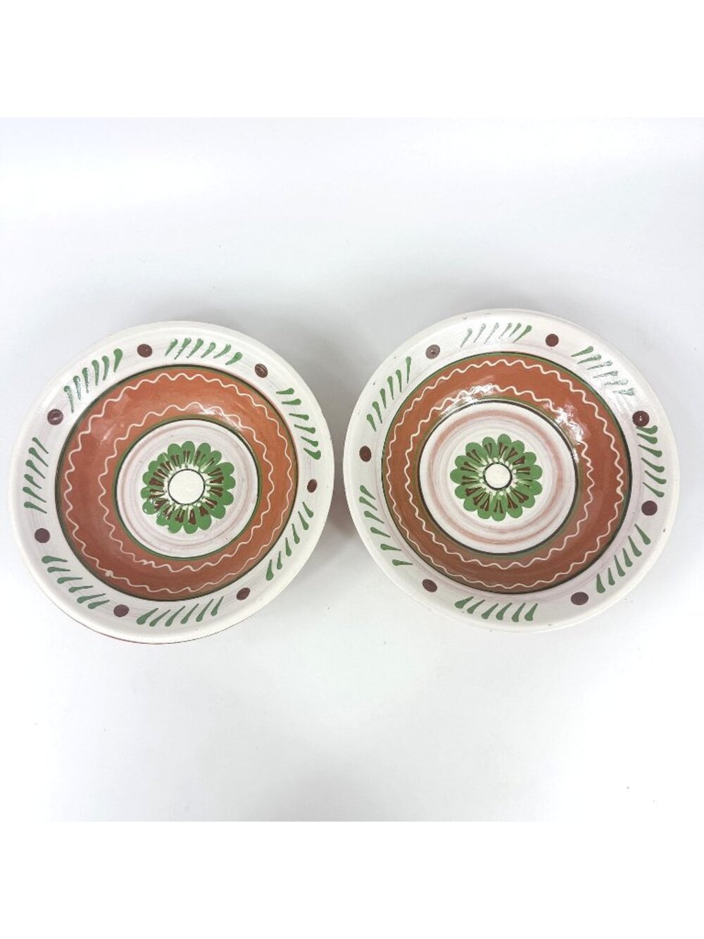 Vintage Soviet Era Folk Moldovan Ungheni Terracotta Slipware Bowls Set Of 2
